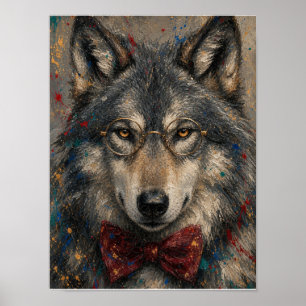 Poster Arte de Lobo em Parede — Retrato de Pintura a Óleo