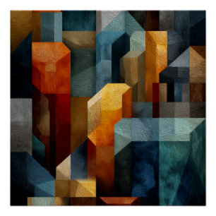 Pôster Arte de Luxo Abstrato Geométrico Texturizado Azul