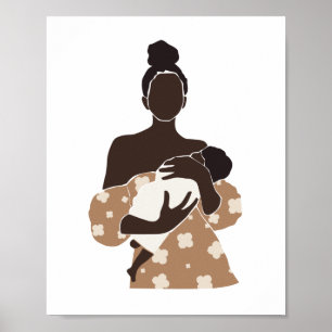 Poster Arte de Mãe Preta Abstrata Segurando Bebê
