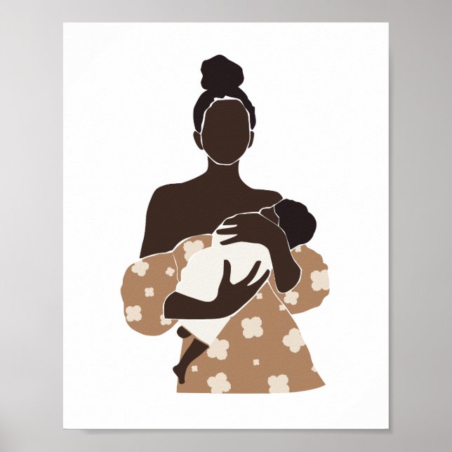 Poster Arte de Mãe Preta Abstrata Segurando Bebê (Frente)