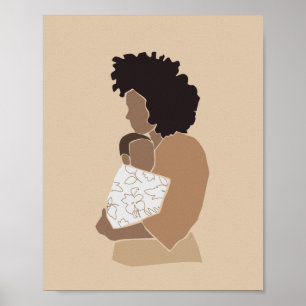 Poster Arte de Mãe Preta Abstrata Segurando Bebê Recém-Na
