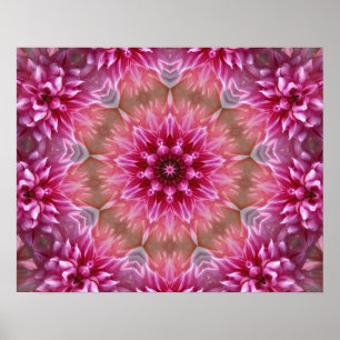 POSTER ARTE DE MANDALA CALEIDOSCÓPIO FLORAL ROSA