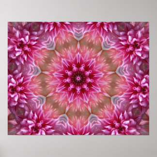 POSTER ARTE DE MANDALA CALEIDOSCÓPIO FLORAL ROSA