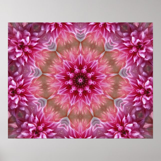 POSTER ARTE DE MANDALA CALEIDOSCÓPIO FLORAL ROSA (Frente)