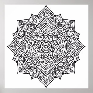 Poster Arte de Mandala com Linhas Pretas Intricadas