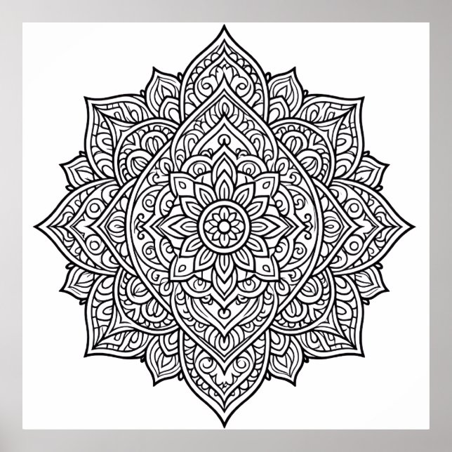 Poster Arte de Mandala com Linhas Pretas Intricadas (Frente)