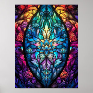 Poster Arte de Mandala de Vidro Colorido Floral Vibrante