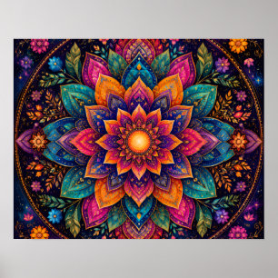 POSTER ARTE DE MANDALA FLORAL TONALIZADA CÓSMICA JÓIA