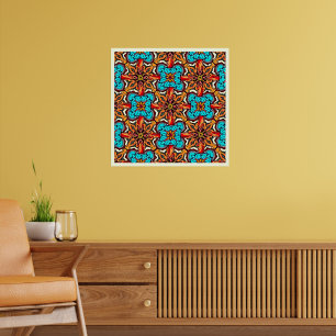 Poster Arte de Mandala Floral Vibrante e Repetitivo