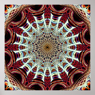Poster Arte de Mandala Geométrica Bege Vermelha Intrincad