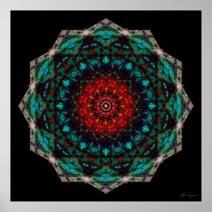 Poster Arte de Mandala Geométrica da Turquesa Vermelha In