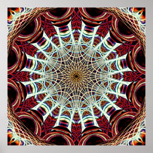 Poster Arte de Mandala Geométrica do bege Vermelho