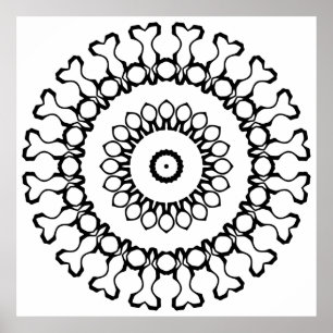Poster Arte de Mandala Orgânica Negrito com Simetria de A