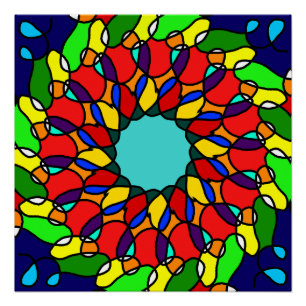 Pôster Arte de Mandala Radiante: Muro Colorido e Brilhant
