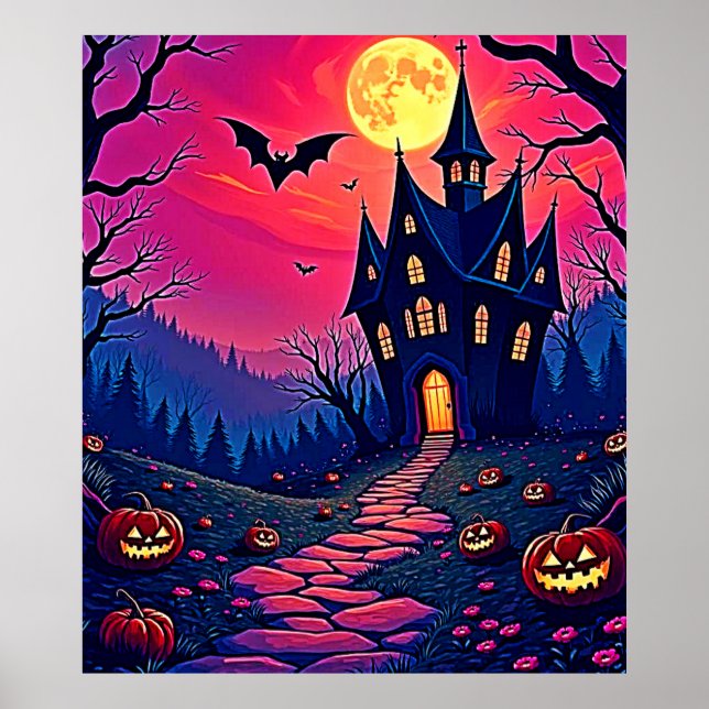 Poster Arte de Mansão Assombrada de Halloween Spooky (Frente)