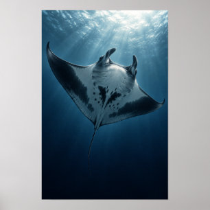 Poster Arte de Manta Raya Deslizando Debaixo da Luz Solar