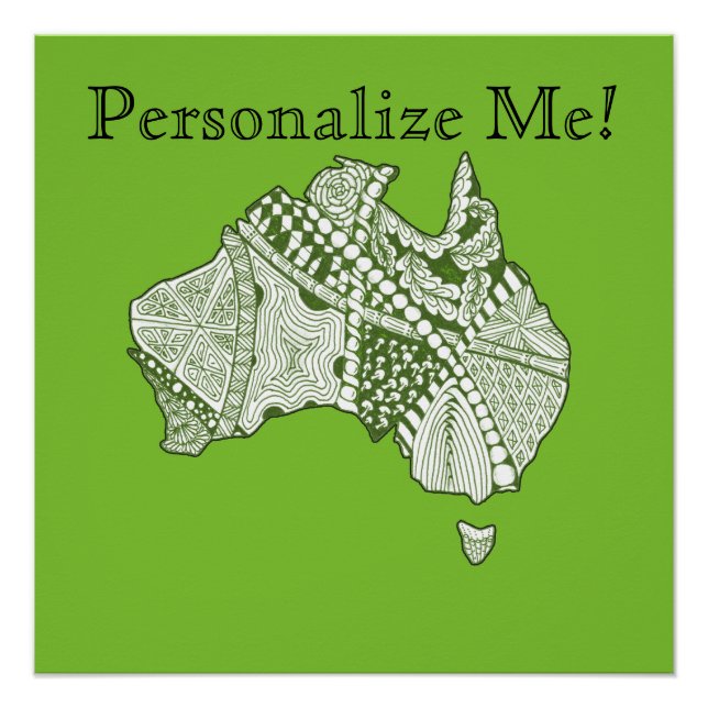 Pôster Arte de Mapa da Austrália de Cor Personalizada (Frente)