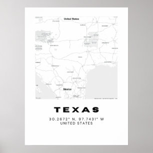 Poster Arte de Mapa do Texas Minimalista