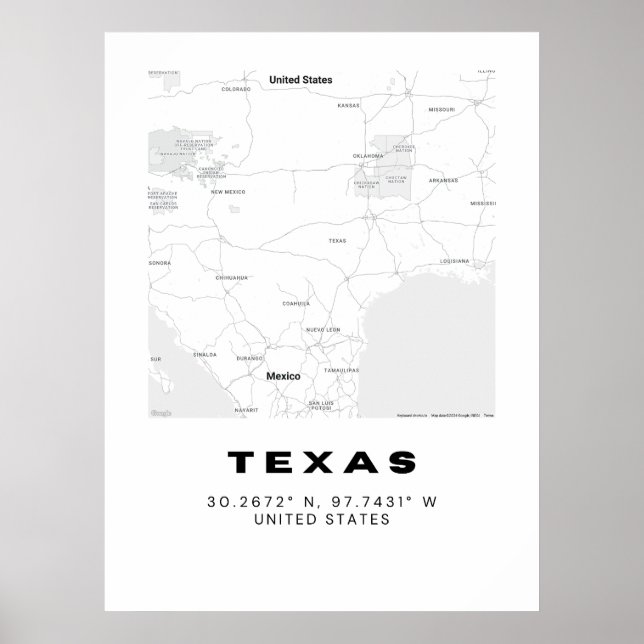 Poster Arte de Mapa do Texas Minimalista (Frente)