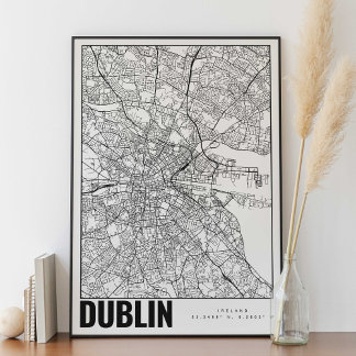 Poster Arte de Mapa Minimalista da Irlanda de Dublin