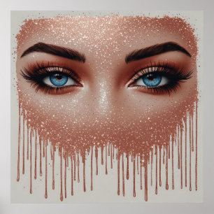 Poster 💎 Arte de Maquiagem com Gotejamento em Dourado Ro