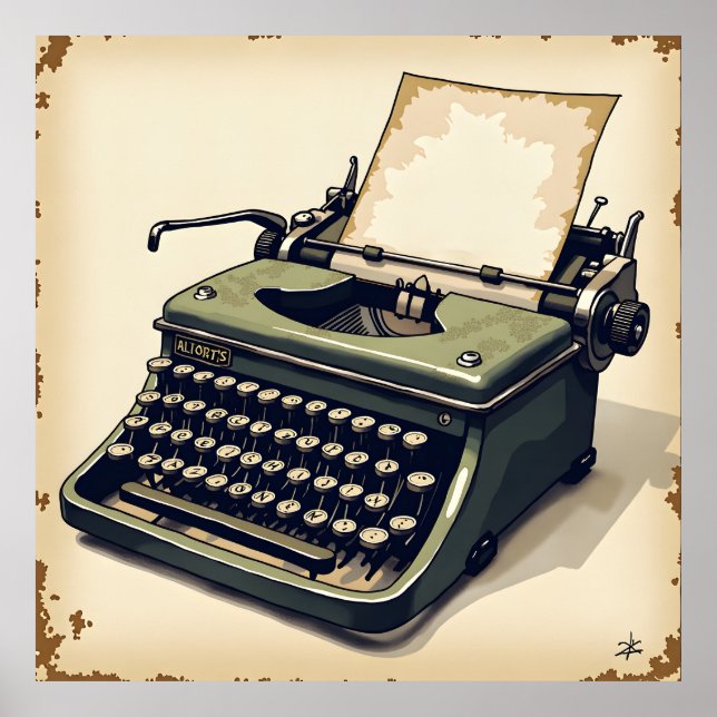 Poster Arte de Máquina de Escrever Simples (Frente)