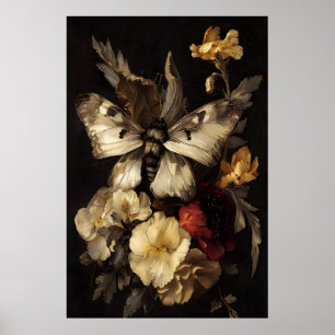 Poster Arte de Mariposa Barroca Escura Dark Academia, Flo
