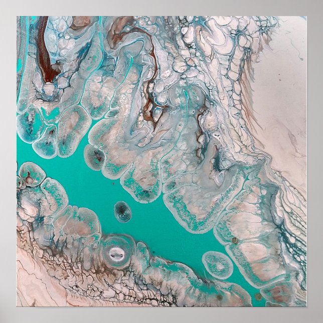 Pôster Arte de Mármore com Visual de Rocha Turquesa Azul  (Frente)