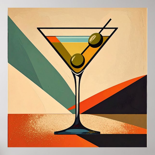 Poster Arte de Martini com Bloco de Cores Modernista de M (Frente)