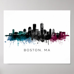 Poster Arte de Massachusetts   Aquarela do Horizonte de B