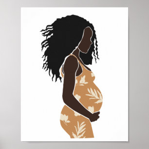 Poster Arte de maternidade floral mulher negra grávida ab