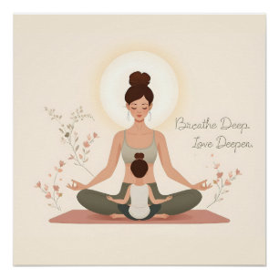 Pôster Arte de Meditação de Yoga Mãe e Filho