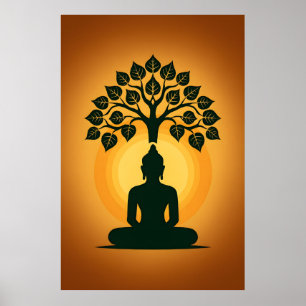Poster Arte de Meditação do Buda da Árvore Bodhi - Espiri
