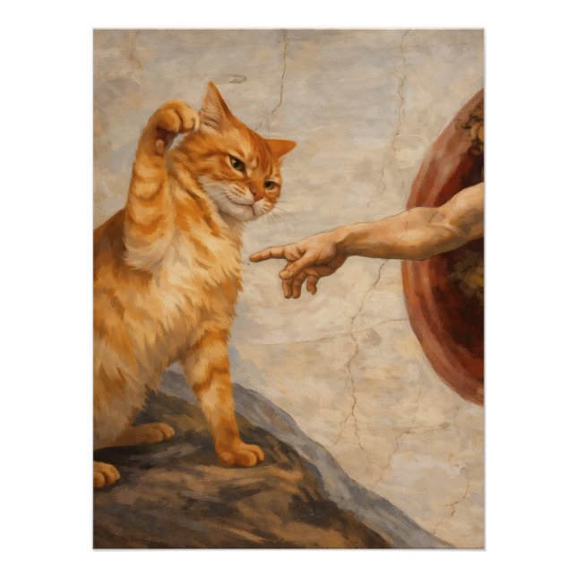 Pôster Arte de Meme de Gato Engraçado Criação de Adão com (Frente)
