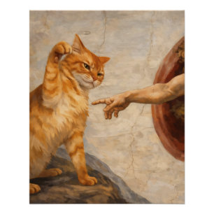 Pôster Arte de Meme de Gato Engraçado Criação de Adão com