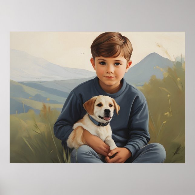 Poster Arte de menino com cachorro (Frente)