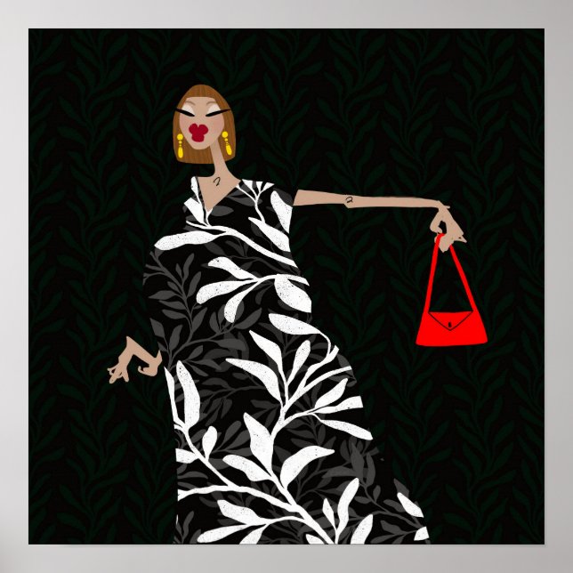 Poster Arte de Moda Glamour Preto e Branco Elegante (Frente)