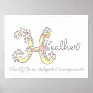 Pôster Arte de monograma H significado do nome da menina 