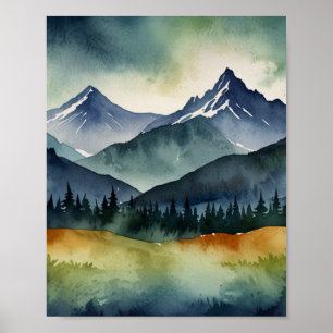 POSTER ARTE DE MONTAÑA A LA ACUARELA