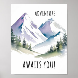 Poster arte de montanha, anderlust, aventura aguarda