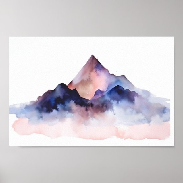 Poster Arte de Montanhas de Aquarela de Abstrato de Paste (Frente)