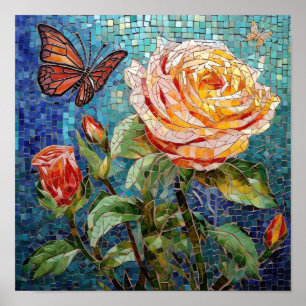 Poster Arte de mosaico incrível Rosa Flor