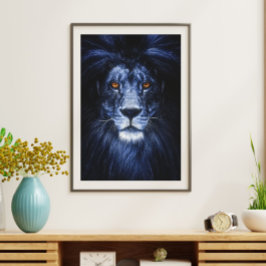 Poster Arte de Muro com Retrato de Leão Azul