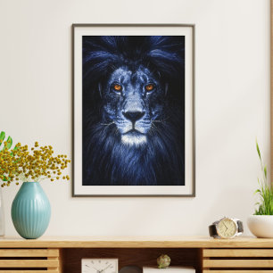 Poster Arte de Muro com Retrato de Leão Azul