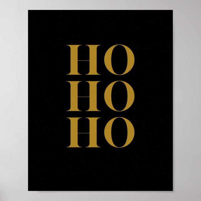 Poster Arte de Muro de Férias Moderna "HO HO HO" | Preto  (Frente)