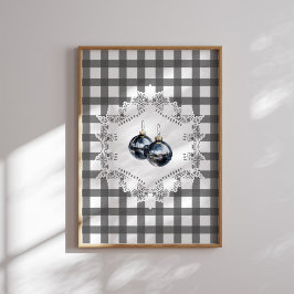 Poster Arte de Muro de Natal do Ornamento Gingham Negro