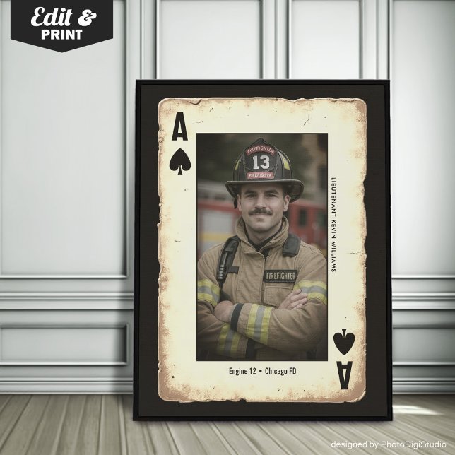 Poster Arte de Muro de Presente Personalizada, Ás de Espa (Custom Firefighter Gift Wall Art, Ace of Spades Poster)