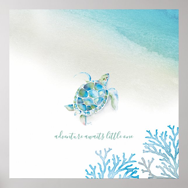 Poster Arte de Muro de Tartarugas do Mar para o Nursery (Frente)