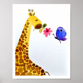 Pôster Arte de muro de viveiro_ Watercolor Giraffe & borb