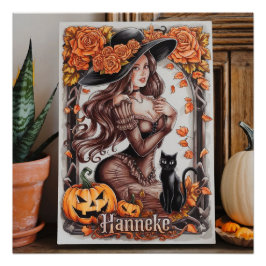 Pôster Arte de Muro do Halloween: Mulher com Chapéu Negro